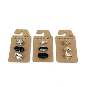 Aeropostale Set Of 9 Silver & Gold Tone Stackable Rings New On Card Size 10